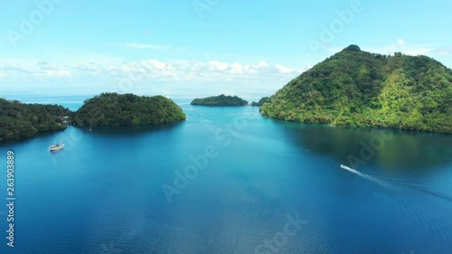 Wallpaper Mural Aerial: flying over Bandaneira village tourist resorts bungalow coastline Indonesia Banda Islands Maluku, diving travel destination, old dutch colony for nutmeg Torontodigital.ca