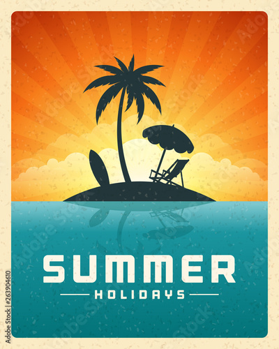 Beach sea with tropical island summer vector background.
