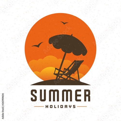 Beach and chaise longue chair summer vector background.