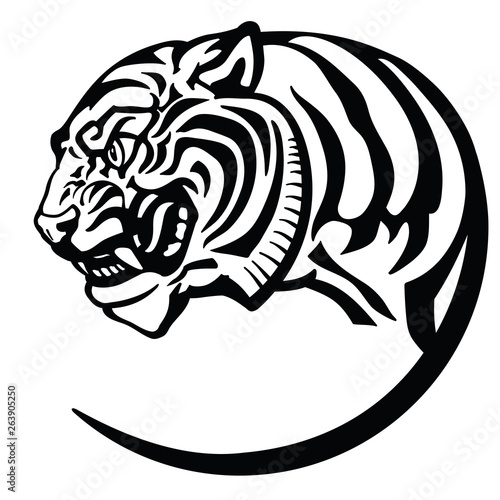 tiger head. Logo icon emblem badge tattoo .Black and white Isolated vector illustration