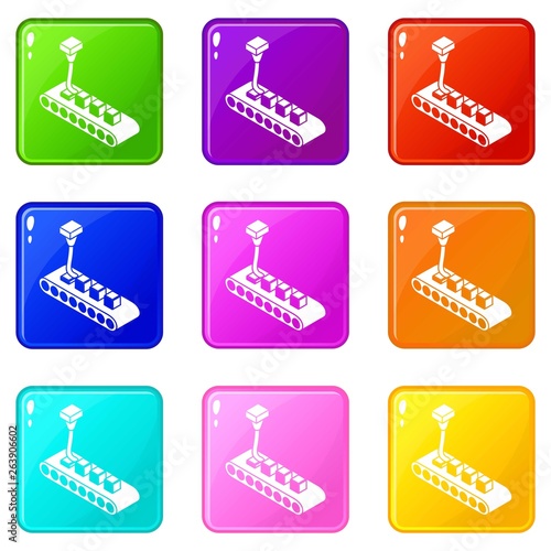 Cube d printing icons set 9 color collection isolated on white for any design