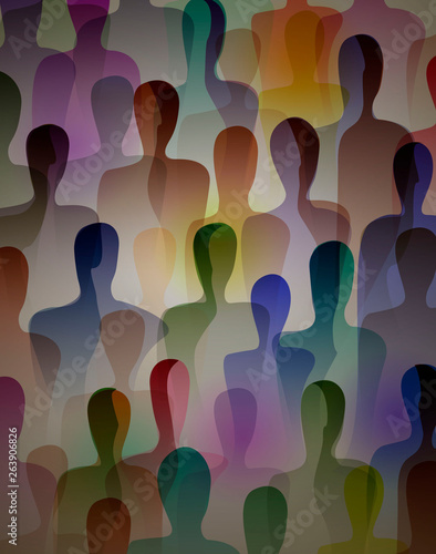 many people, crowd concept, color of inner world of each person,