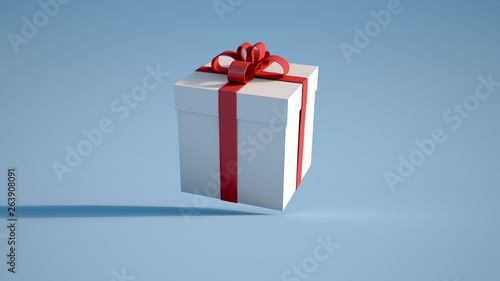 Red and white giftbox on blue photo