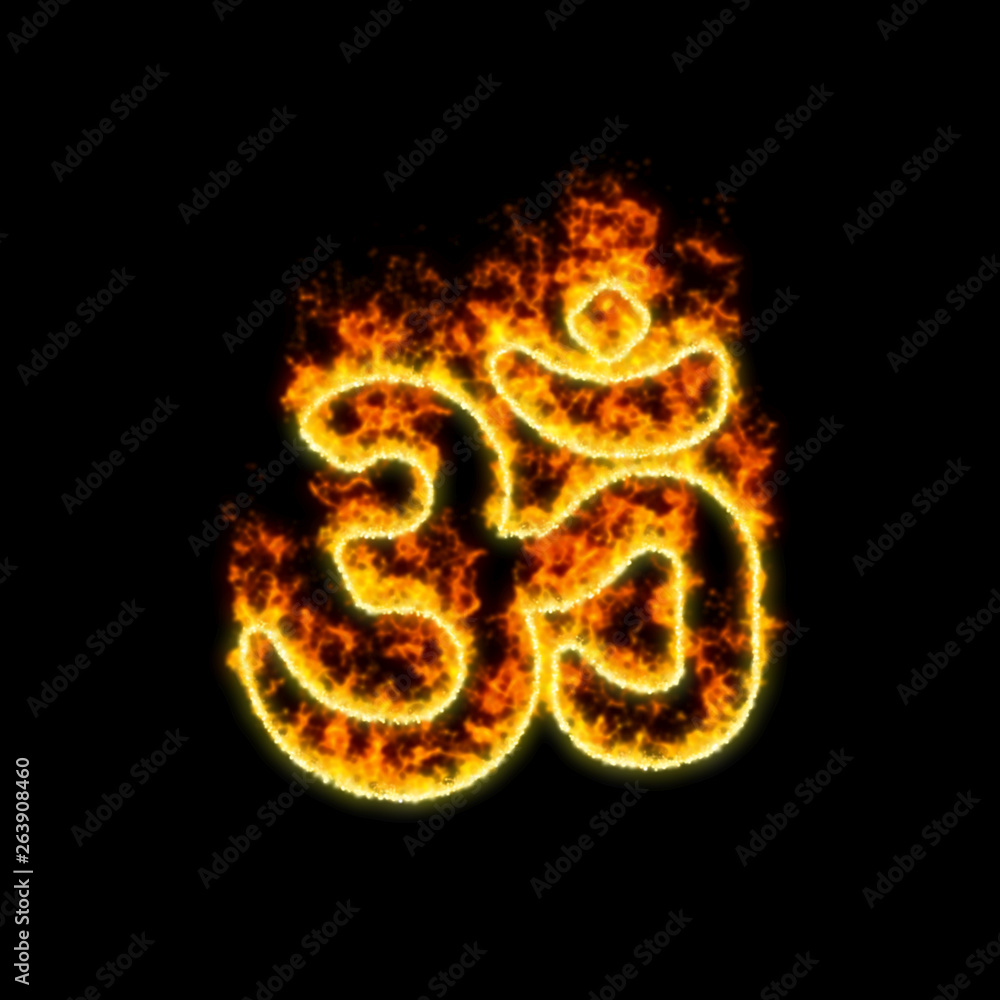 The symbol om burns in red fire The symbol om burns in red fire