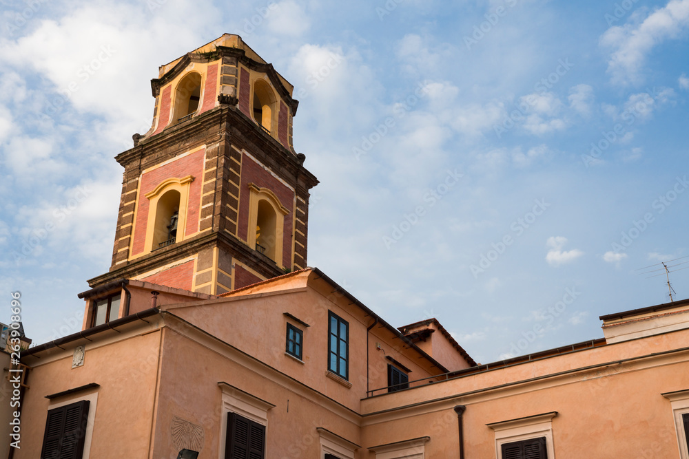 tower of  orange church in Sorrento, Amalfi coast, Italy