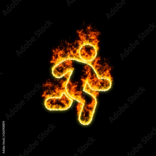 The symbol running burns in red fire