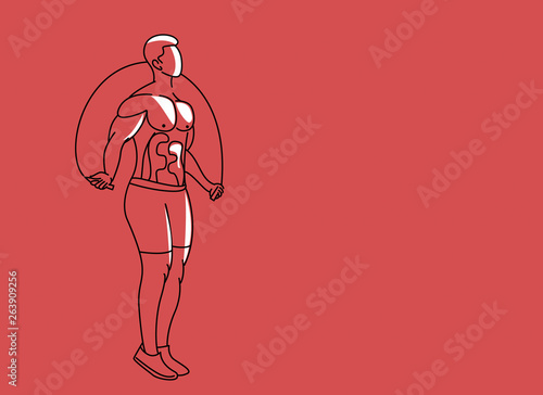 Bodybuilding Sport and activity athlete skipping rope line art drawing, Vector Illustration