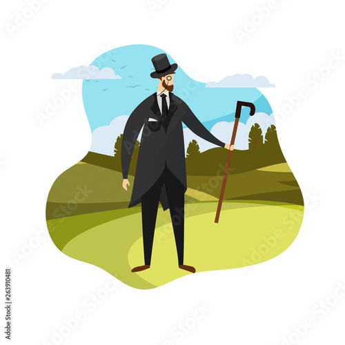 English Young Gentleman Clothing in Elegant Suit.