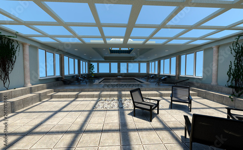 3D rendering of an indoor pool interior