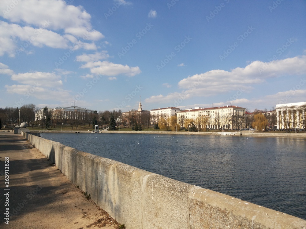 downtown with river Svisloch in centre of Minsk Belarus