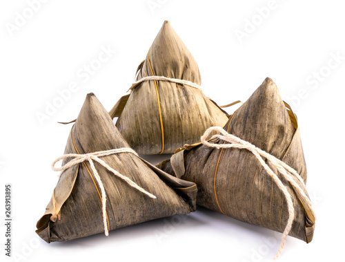 Zongzi  rice dumpling - Design concept of famous food in duanwu dragon boat festival  close up  clipping path  cut out  isolated on white background