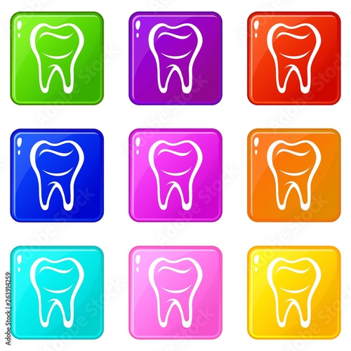 Tooth icons set 9 color collection isolated on white for any design
