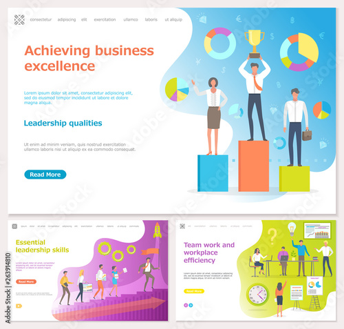 Teamwork efficiency and achieving business success vector. People with new startup, successful start of company, reward for champions at work. Website or webpage template, landing page flat style