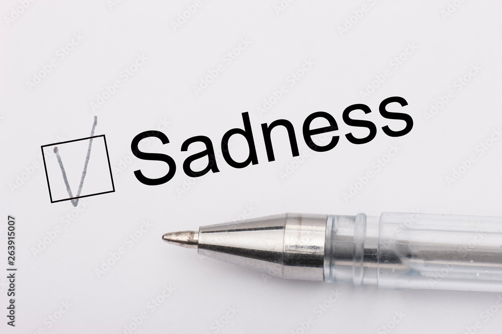 Obraz premium Sadness - checkbox with a cross on white paper with pen. Checklist concept.