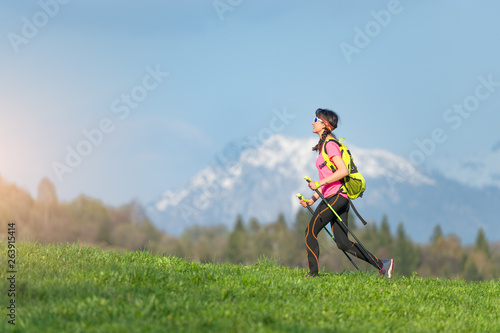 Nature walk in the spring in the mountains in silence alone