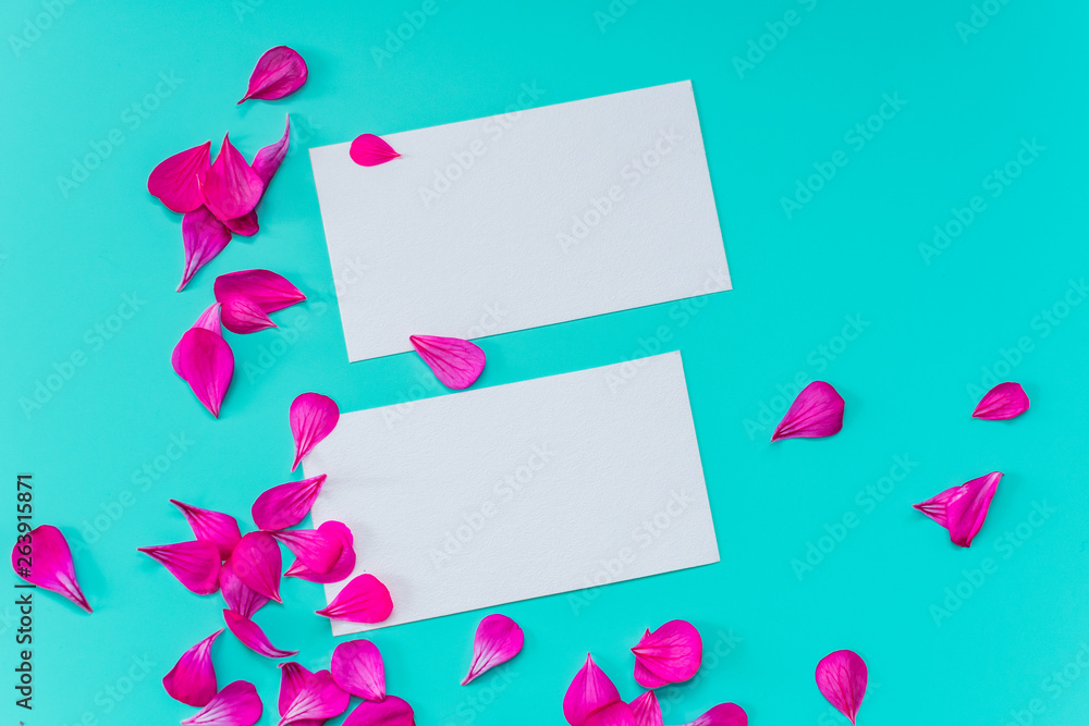 two empty horizontal business card. romantic mock up