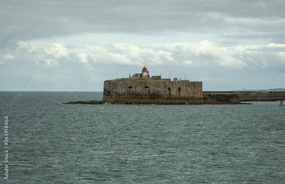 Fort de l'Ouest and the entrance to the harbour at Cherbourg. Normandy, France