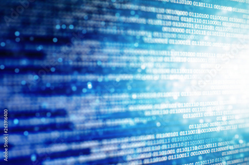 Blue binary code background. computer data transfer concept. Computer AI intelligence data internet connection concepts. Photo of computer screen displaying information bit