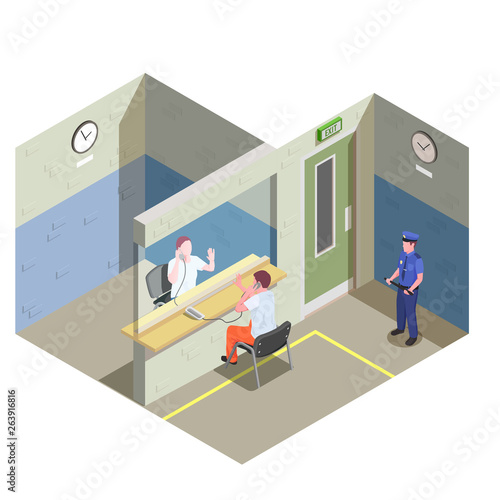 Prison Jail Isometric Composition 