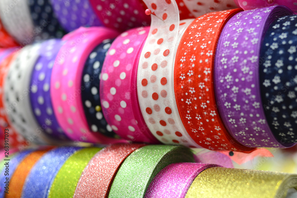 Fototapeta premium Luxury silk ribbons for sewing on cloths and garments