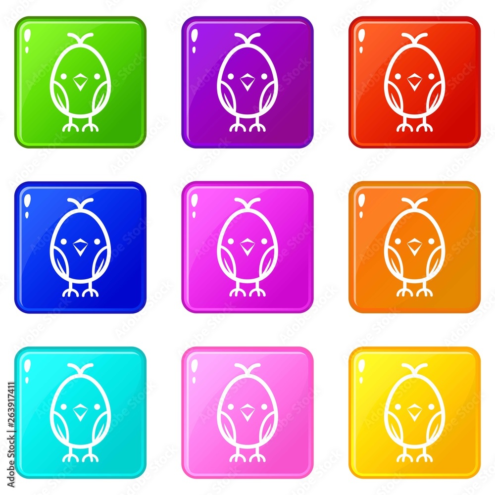 Chick icons set 9 color collection isolated on white for any design Chick icons set 9 color collection isolated on white for any design