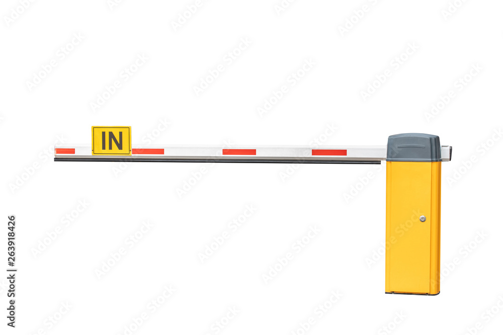 automatic parking barrier with in sign isolate on white background. automatic parking barrier with in sign isolate on white background.