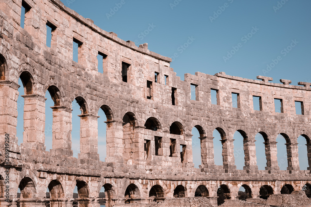 The Pula Arena is the famous Roman amphitheater in Pula, Istria, Croatia, Europe.