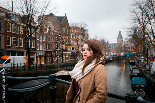 Photography Girl in a canal of Amsterdam.