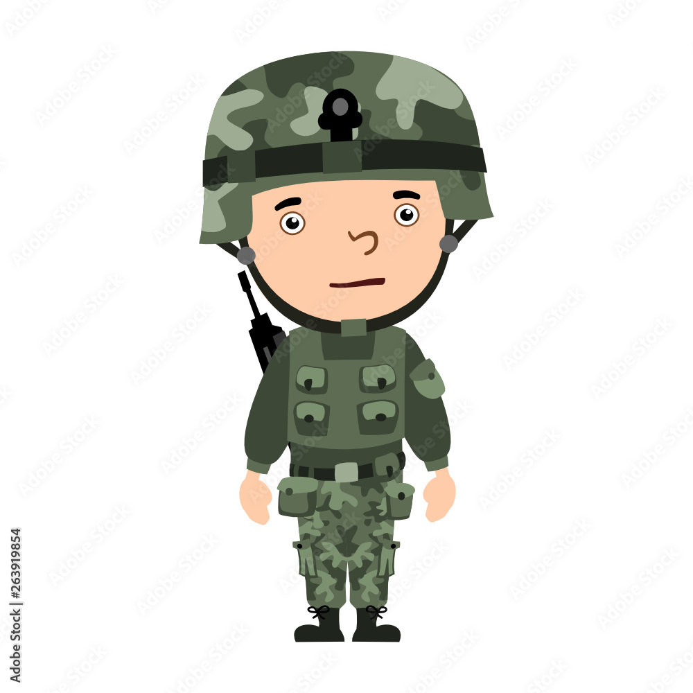Soldier in cartoon style standing isolated on white background. Soldier in cartoon style standing isolated on white background.