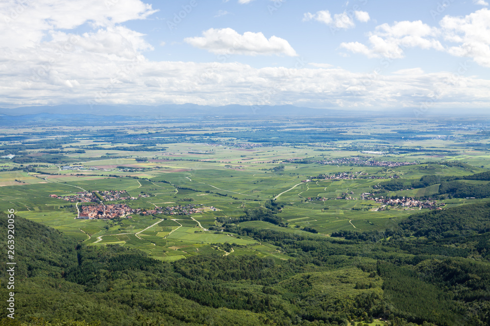 Fototapeta premium Panoramic aerial view the Upper Rhine plain in Alsace, France