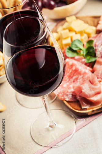 Red wine with charcuterie and cheese