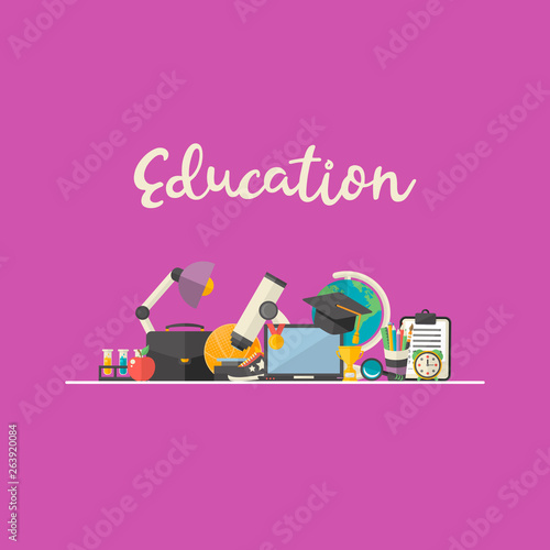 Vector Education illustration concept with text ,knowledge icon set in flat style vector illustration
