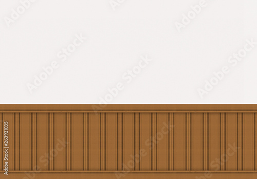 3d rendering. Brown wood panels row decorating on white cement wall.