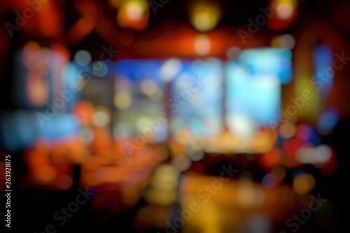 Abstract Blurred Restaurant or Coffee Shop with Bokeh Background. © mesamong