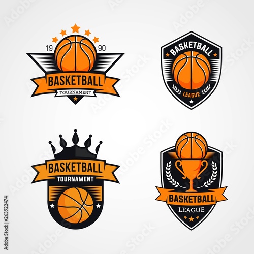 Set of basketball logos, emblems, badges designs with shield