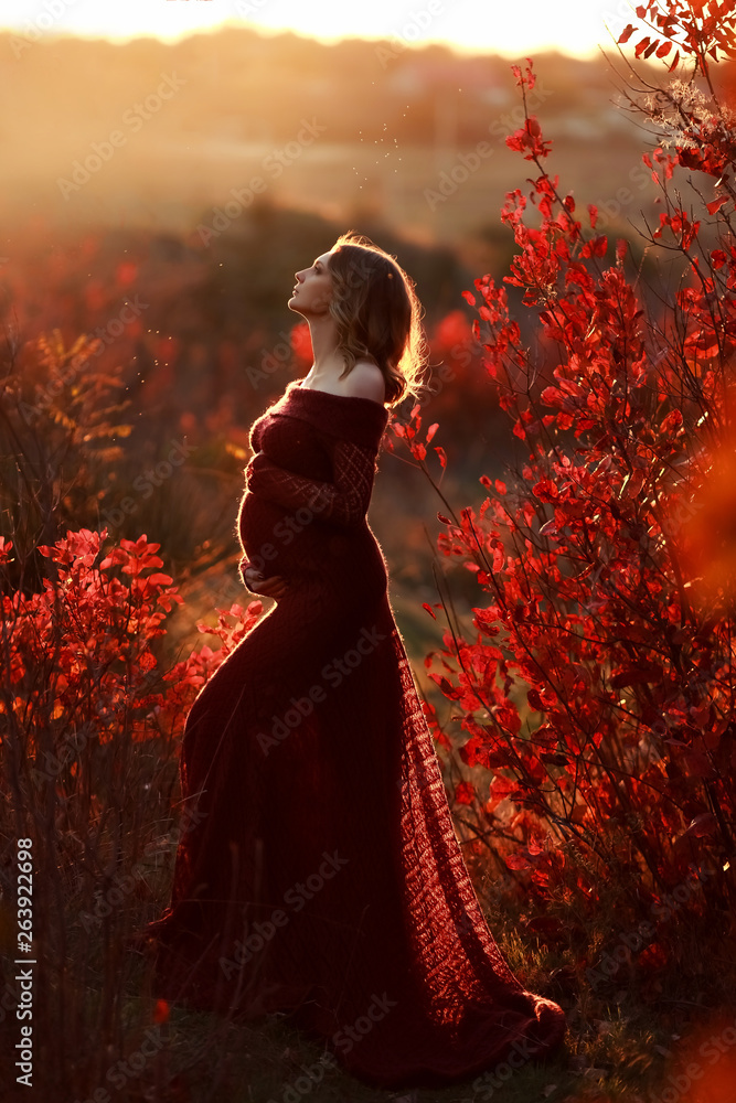pregnant woman relaxing and enjoying life in nature