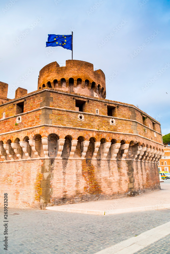 European flag waving on Castel Sant'Angelo in Rome