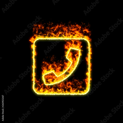 The symbol phone square burns in red fire