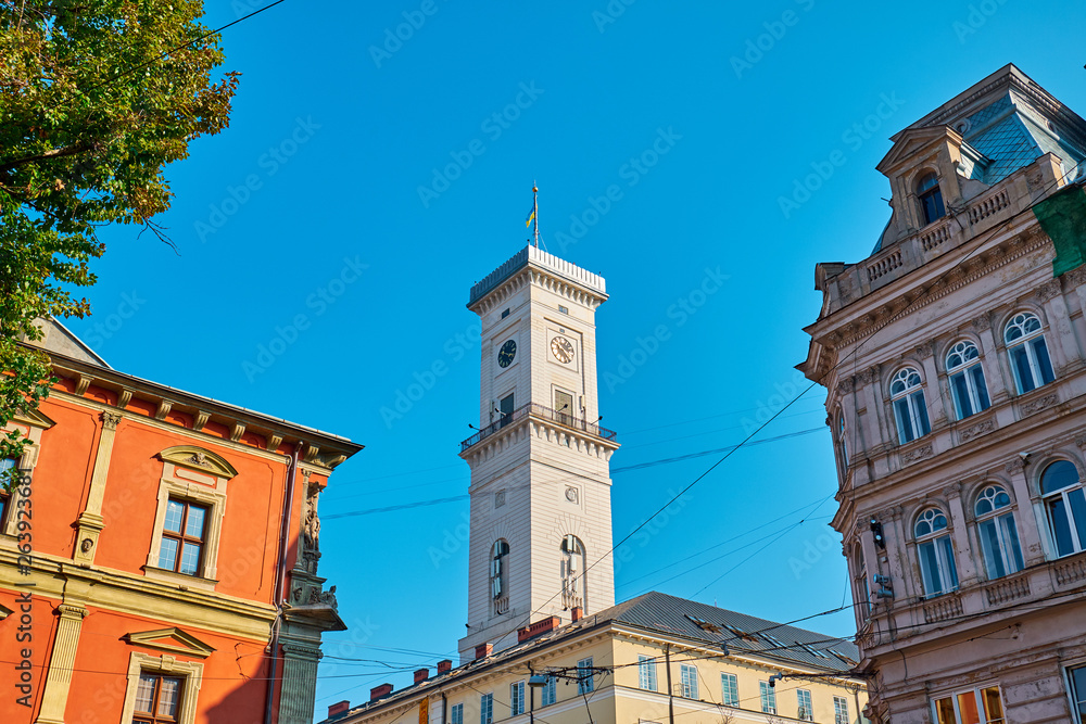 Lviv Town Hall in autumn. Ukraine.