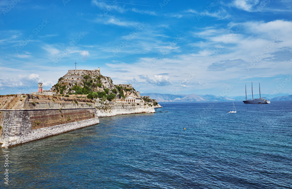 View of the sea and The Old Fortress of Corfu 