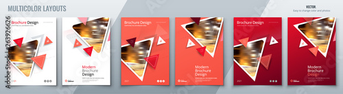 Brochure template layout design with triangles. Corporate business annual report, catalog, magazine, flyer mockup. Creative modern bright concept triangle shape