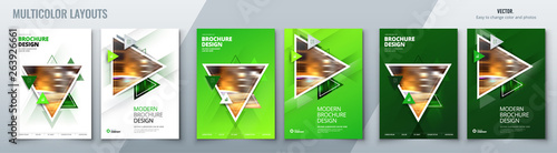 Brochure template layout design with triangles. Corporate business annual report, catalog, magazine, flyer mockup. Creative modern bright concept triangle shape