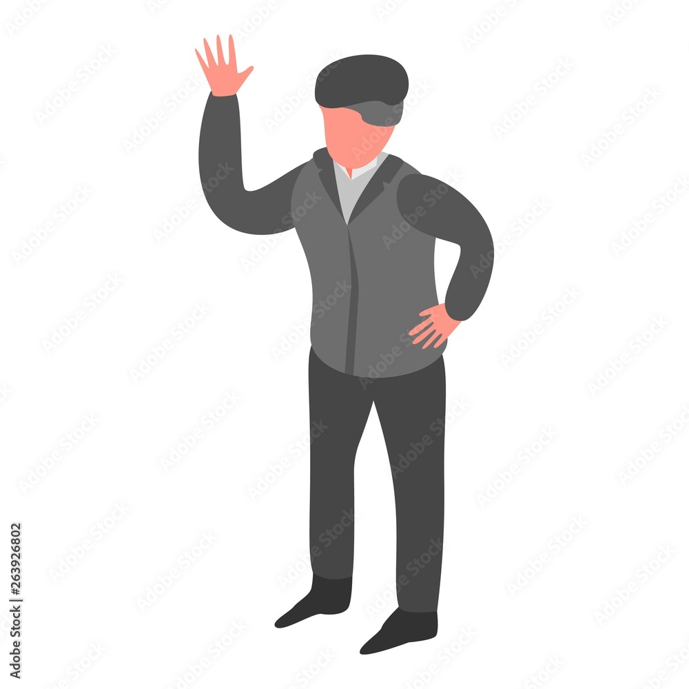 Senior man hand up icon. Isometric of senior man hand up vector icon for web design isolated on white background Senior man hand up icon. Isometric of senior man hand up vector icon for web design isolated on white background