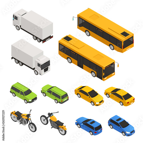 Isometric Colored City Transport Set