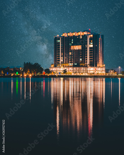 Night view at lake with stars