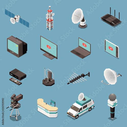 Telecommunication Isometric Icons Set