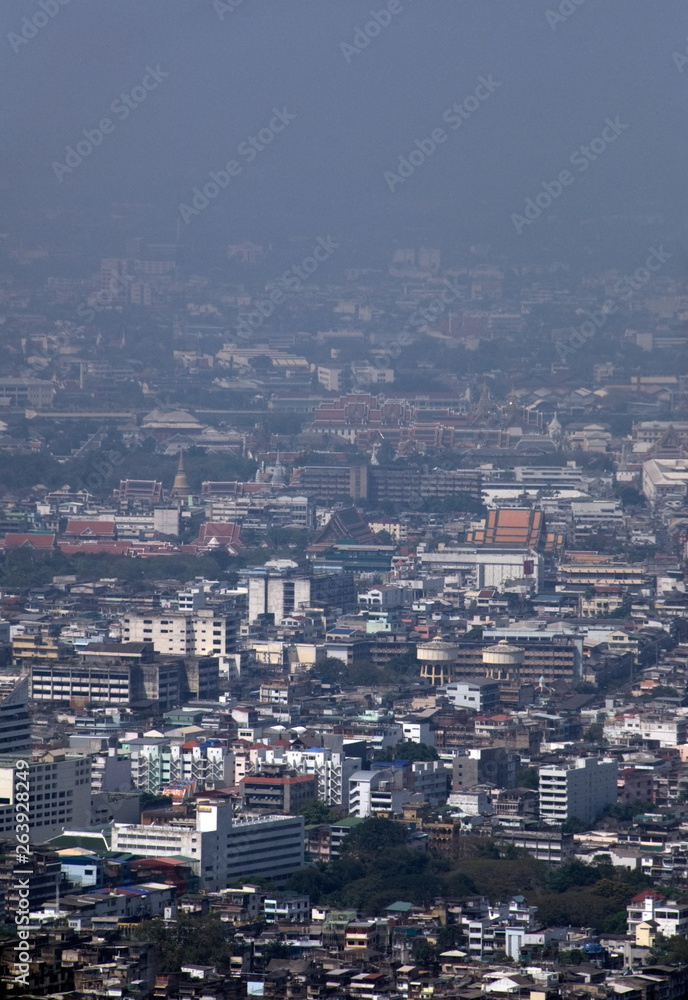 Buildings in Bangkok highlighting the pollution problem showing the smog on a relatively clear day. Part of a series of photos and videos of pollution and global warming issues.