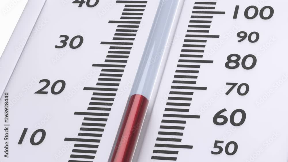 Thermometer with decreasing red temperature. Animation of zooming out from thermometer with red temperature indicator. Thermometer with decreasing red temperature. Animation of zooming out from thermometer with red temperature indicator.