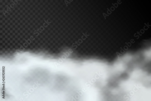 Smoke or fog isolated on transparent background. Realistic clouds of smoke or smog. Vector illustration.