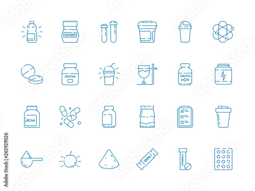 Fitness nutrition. Supplement sport food vitamins whey protein vector health vector symbols. Illustration of fitness sport, bcaa and whey, health supplement